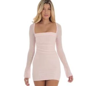Lucy in the sky baby pink long sleeve sequins dress